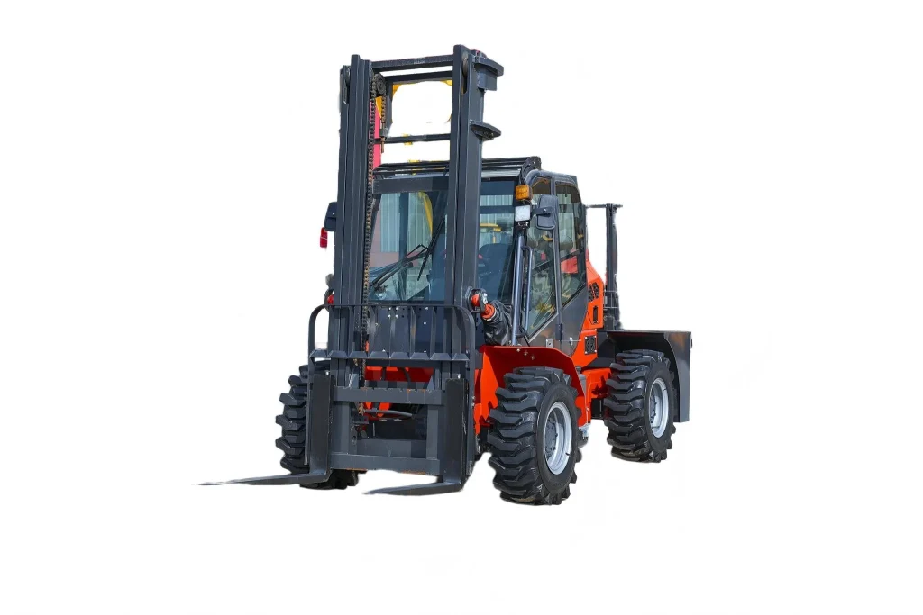 T40 Rough Terrain Forklift - Complete Side View with Mast Extended