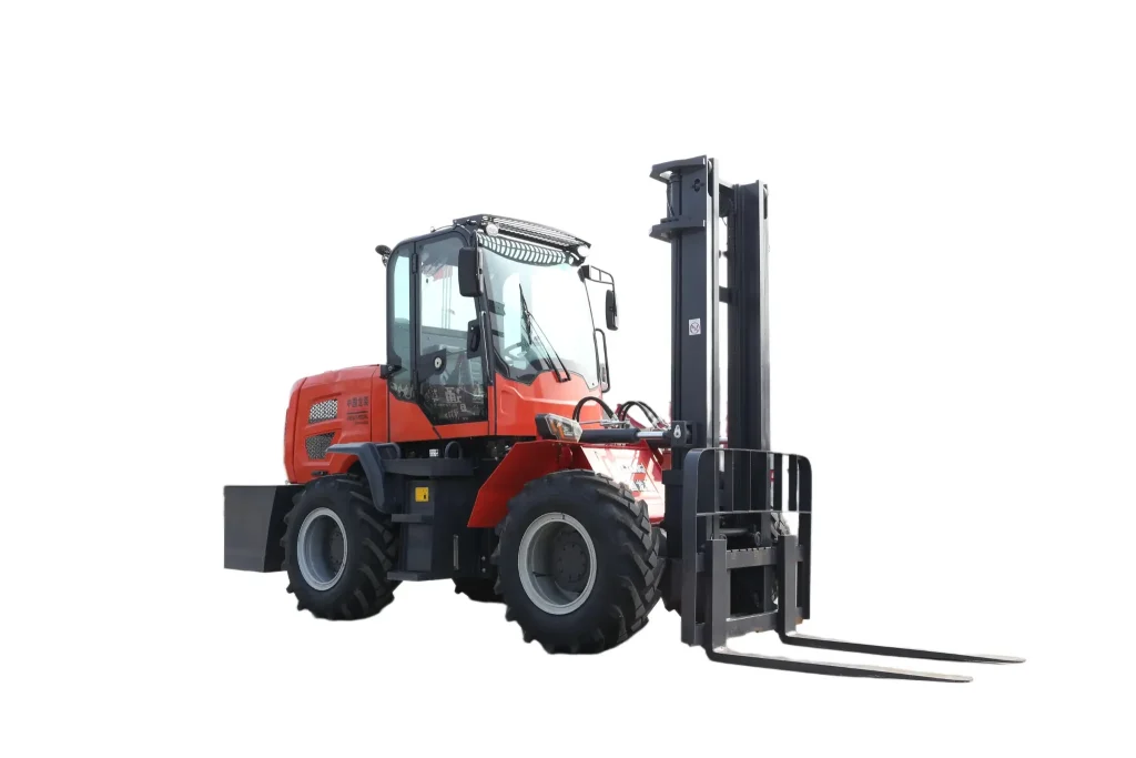 T50 Rough Terrain Forklift - Complete Side View with White Background Display