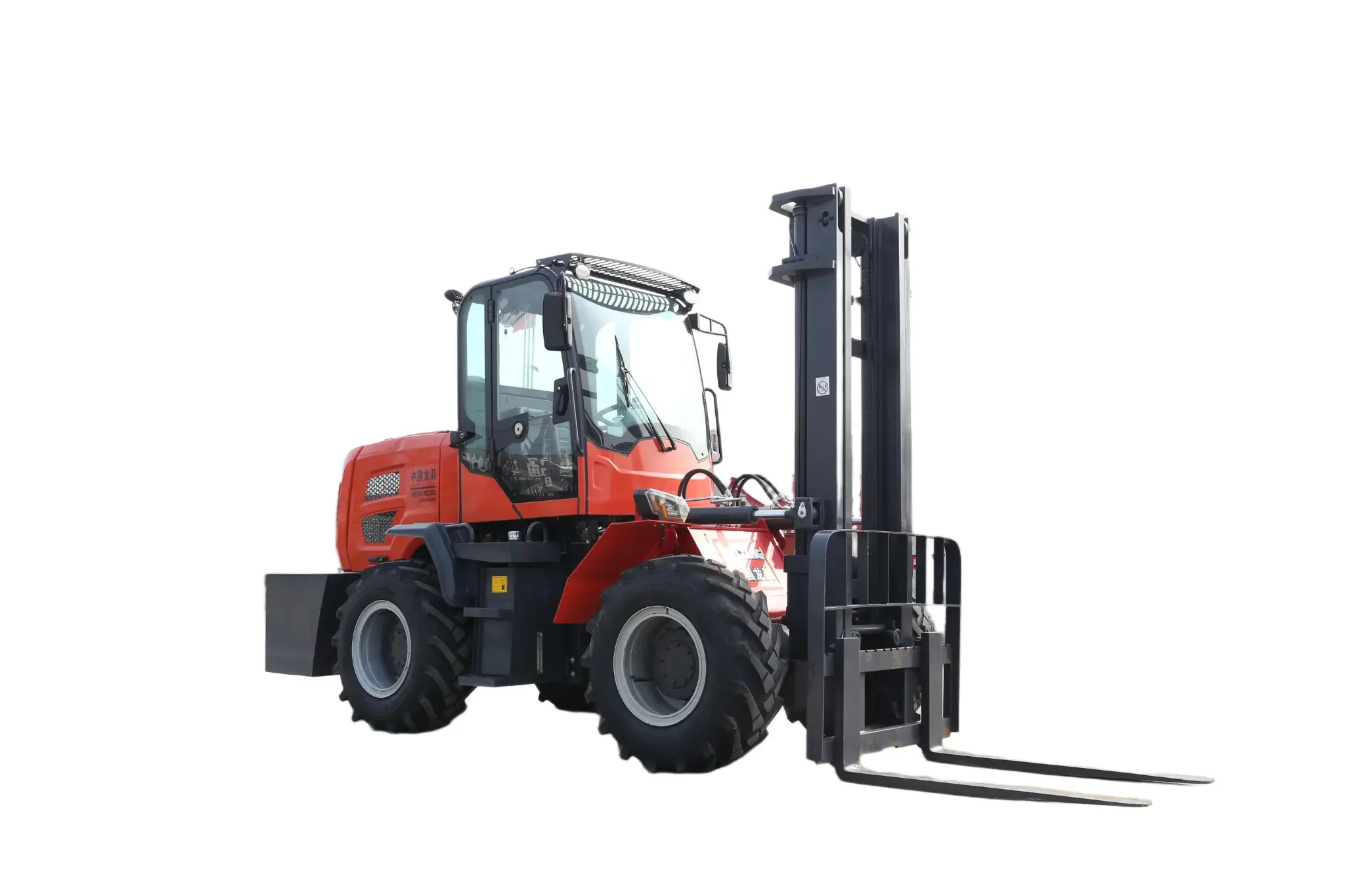 T50 Rough Terrain Forklift - Complete Side View with White Background Display