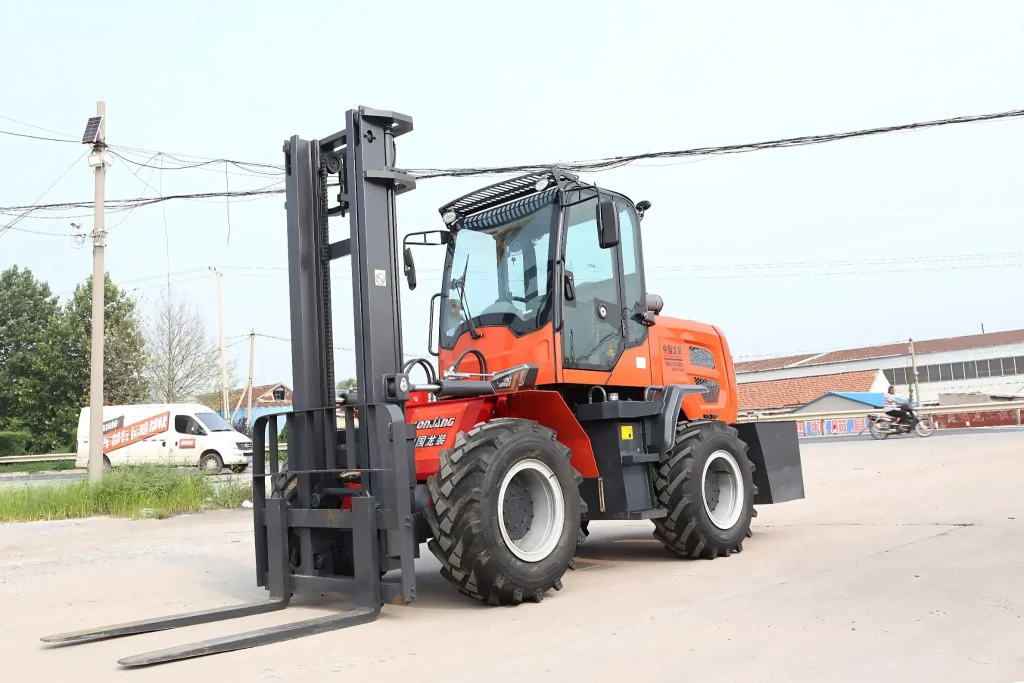 T50 Rough Terrain Forklift Performing Material Handling at Construction Site