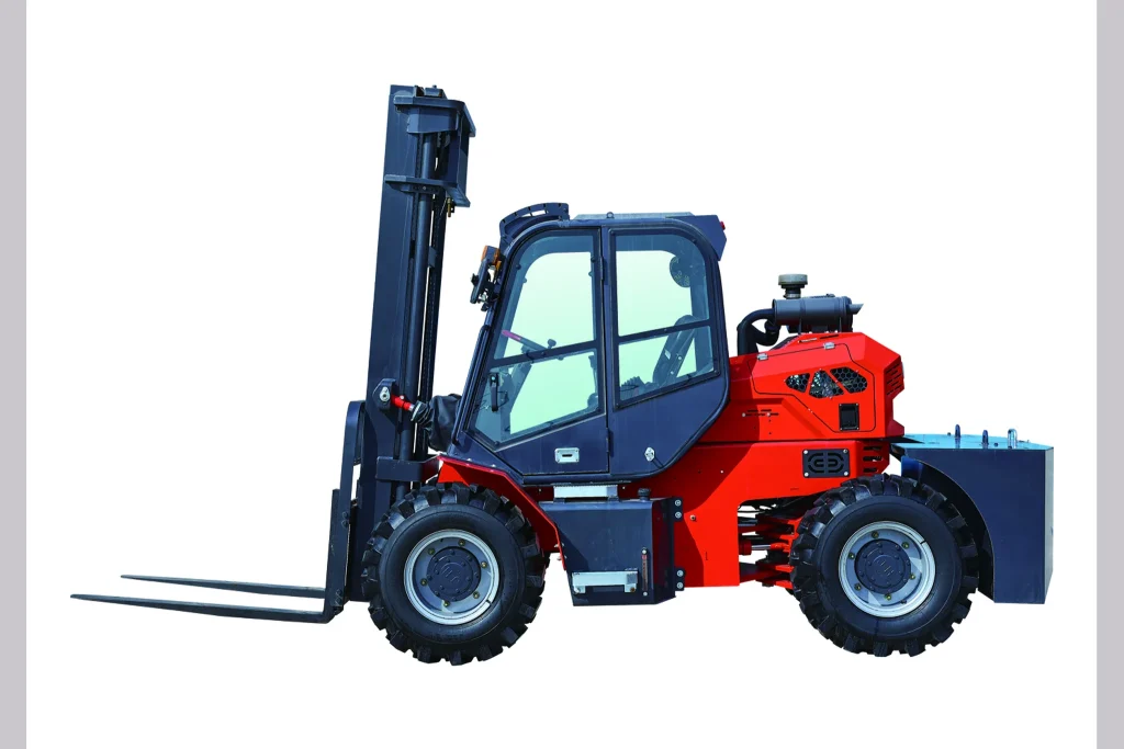 T40 Rough Terrain Forklift - Side View on White Background