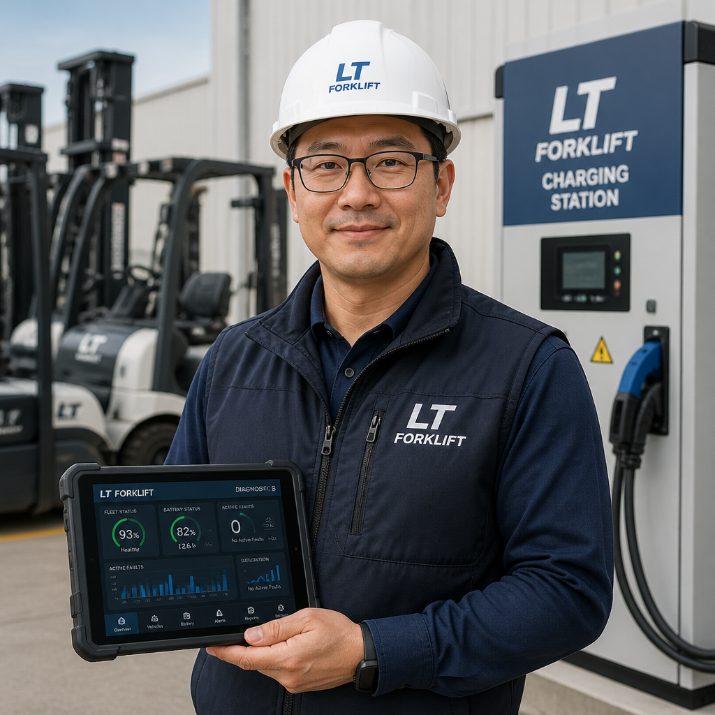 David Liu, Product Applications Specialist, reviewing industrial fleet electrification and charging infrastructure